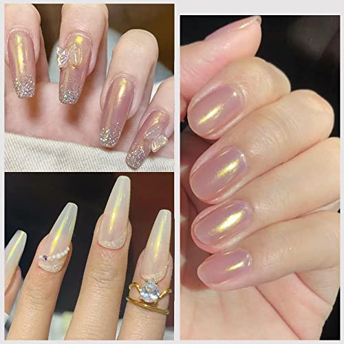 Furimuk Pearl Chrome Nail Powder Kit - 2 Boxes White & Glazed Gold Aurora Glitter Dust