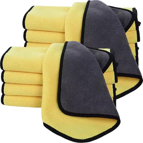 10 Pack Premium Microfiber Car Detailing Towels - Yellow/Grey, 11.8"x15.7"