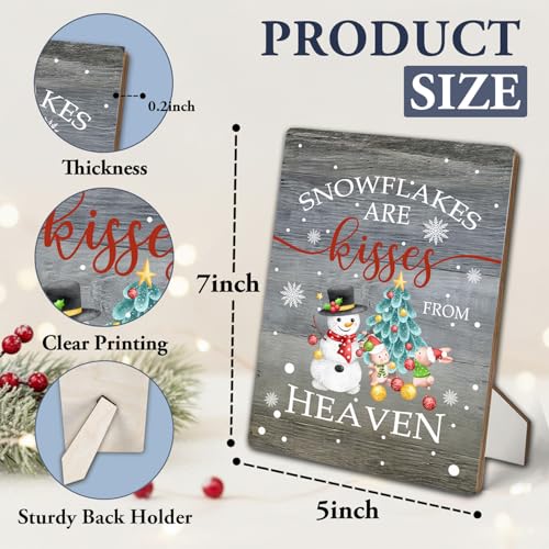 Christmas Snowman Decor Sign with Snowflakes - 5x7 Inch Wooden Winter Holiday Home Office Table Display Variation of Snowflakes