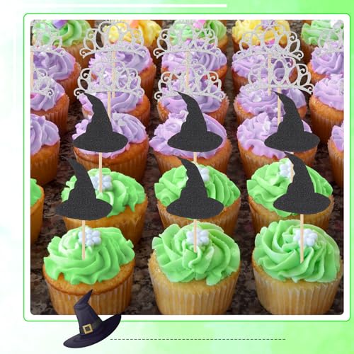 Witch Hat & Crown Cupcake Toppers - 24 Pcs Halloween Party Decor