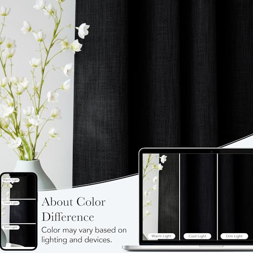 NICETOWN Faux Linen Blackout Curtains, 42"W x 63"L, 2-Panel Set