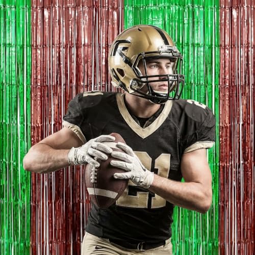 Football Party Foil Fringe Curtains - 2 Pack Green & Brown