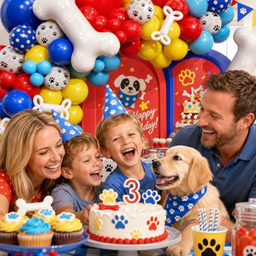 201-Piece Paw Balloon Garland Arch Kit - Royal Blue, Yellow & Red