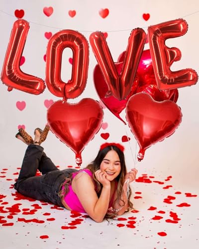 Valentine's Day Love Balloon Set - 6 Pcs Red Heart & Letters