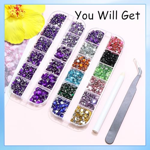 RODAKY Resin Nail Rhinestones Kit with Tweezers and Pickup Pencil, Mixed Size Flatback Gems for Nail Art and DIY Crafts