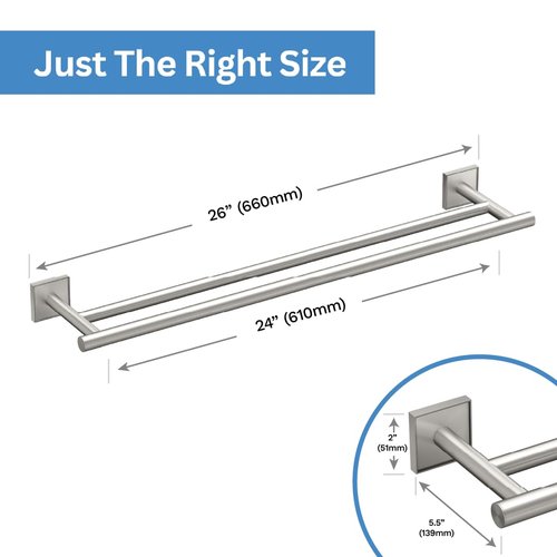 Gatco 5624 Mode Double Towel Bar, Satin Nickel/Wall Mounted 24 Inch Double Towel Holder Rack for Bathroom