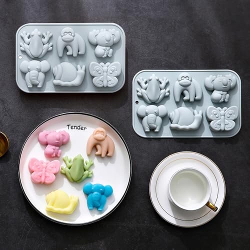 2 Pack Cute Animal Silicone Molds - 6-Cavity Elephant & Butterfly Baking Molds