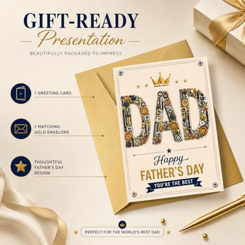 Premium Father's Day Card with Gold Envelope - Unique Mechanical Design