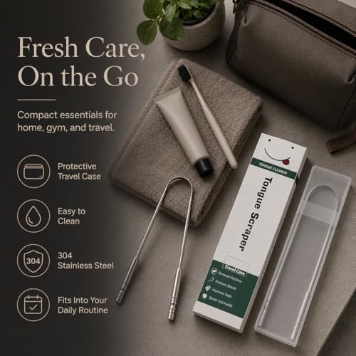 AYOJOY Stainless Steel Tongue Scraper with Travel Case for Fresh Breath
