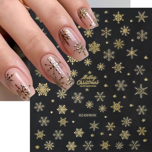 12 Sheets Christmas Gold Nail Art Stickers 3D Self-Adhesive Decals