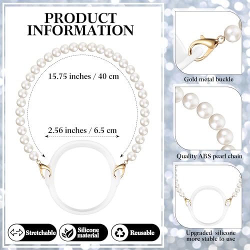 2 Pcs Silicone Water Bottle Handle Holder with Pearl Strap Compatible with Stanley Cup Accessories Sling Water Bottle Carrier Holde Fits Most 8-40 oz Tumbler Gift for Woman