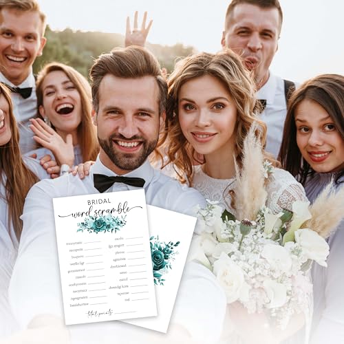 Bridal Shower Word Scramble Game Cards - Turquoise Floral Design