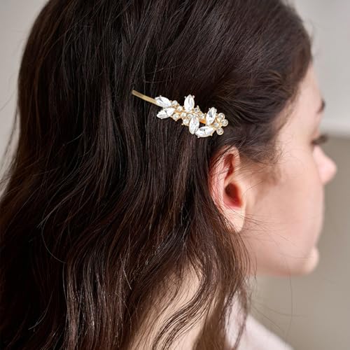 CYUXING 4Pcs Gold Rhinestone Hair Clips for Bride Wedding Hairpins
