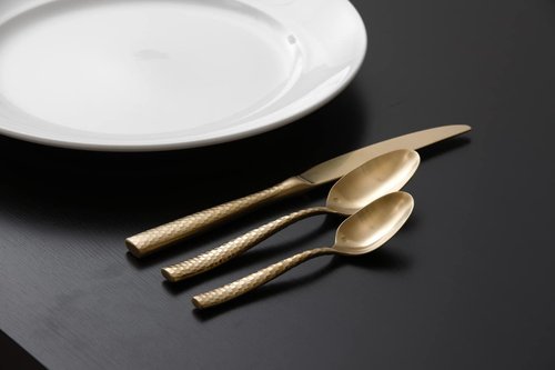 Fortessa Lucca Faceted 18/10 Stainless Steel Flatware, 5 Piece Place Setting, Service for 1, Brushed Gold