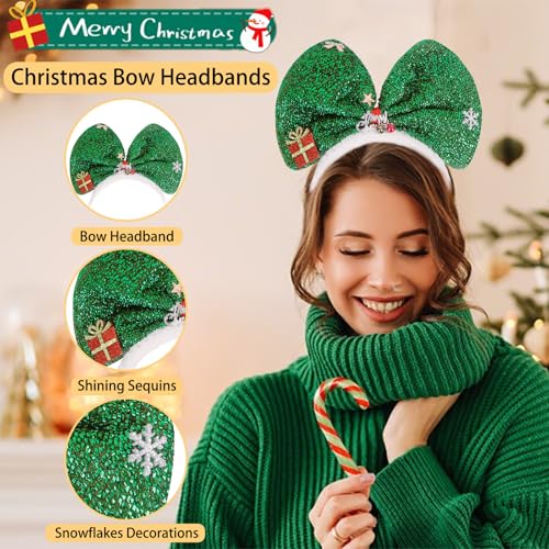 ANBALA 2-Pack Christmas Bow Headband Red Green Holiday Hair Accessories