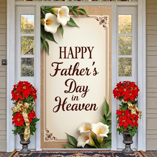 Happy Father's Day in Heaven Door Cover Banner - Floral Butterfly Tribute
