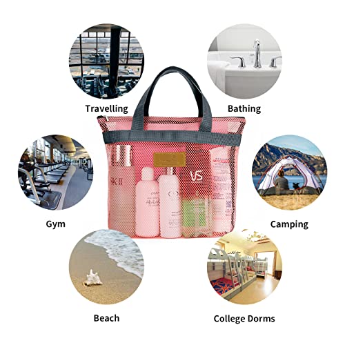 TOPASION Pink Mesh Shower Caddy Bag - Portable Toiletry Organizer for Travel & Gym