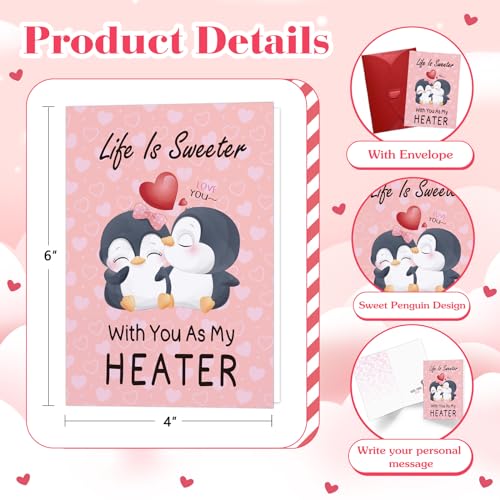 FLYAB Penguin Valentines Day Card with Envelope - 4x6 Cute Design