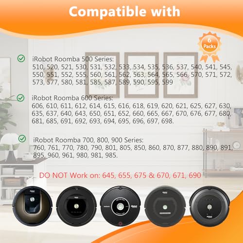iRobot Roomba Side Brush Replacements - 6 Pack for 500 600 700 800 900 Series