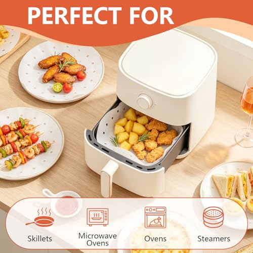 Ninsula 10-Inch Bamboo Steamer Liners - 185 PCS Non-Stick Air Fryer Paper