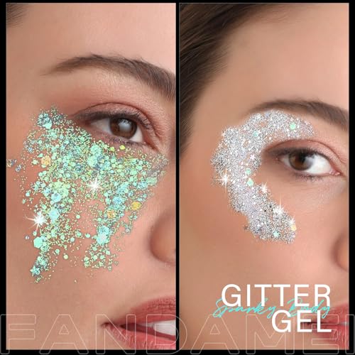 Fandamei Face and Body Glitter Gel Palettes, 2-Piece 8-Color Set