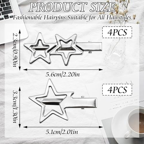 SAWINDA Y2K Silver Star Hair Clips Metal Pentagram Hair Barrettes 8 PCS