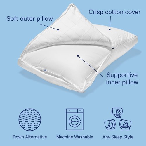 Casper Sleep Original Pillow 2-Pack - Medium Soft Feel, Down-Alternative Fill | Standard Size, Neck Pain Relief