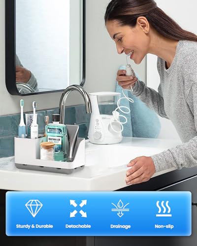 Homtalker Toothbrush Holder Counter Organizer - Detachable, Whitegrey
