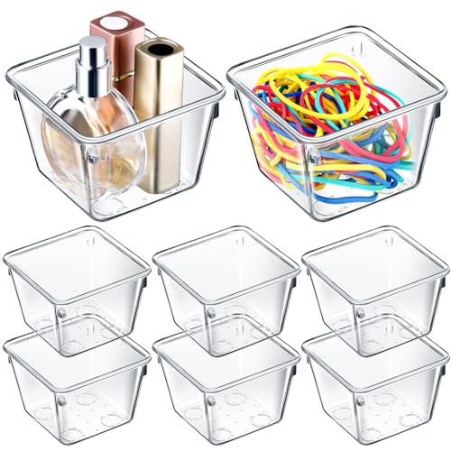 Tioncy 8 Pcs Stackable Clear Drawer Organizer Bins, 3x3x2 Inch Small Trays