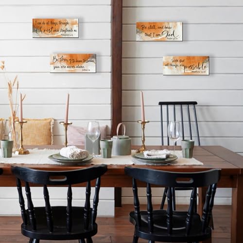 Burnt Orange Bible Verse Wall Art Set - 4 Rustic Decor Pieces