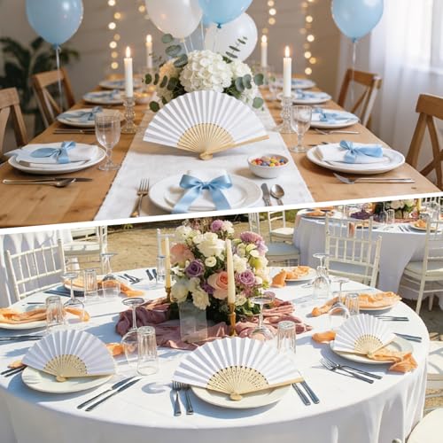 12 Pack Elegant Paper Hand Fans - Foldable Bamboo Handheld Fans for Weddings