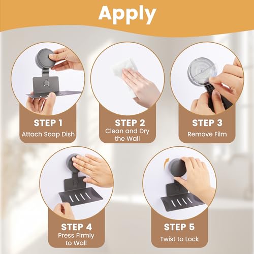 HASSLICKIT Suction Cup Soap Holder - Rustproof Wall Mounted Dish, Matte Grey