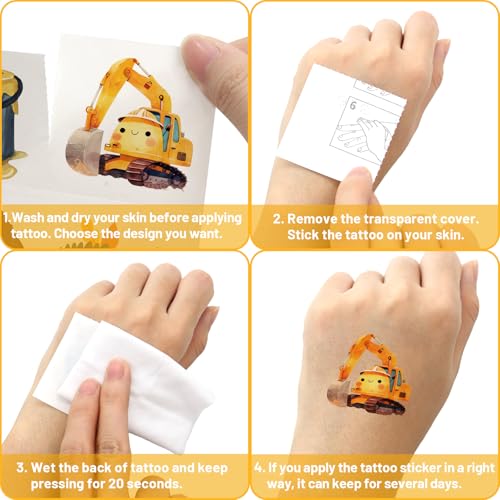 Fancy Land Construction Temporary Tattoos for Kids Party Favors 140 Pcs