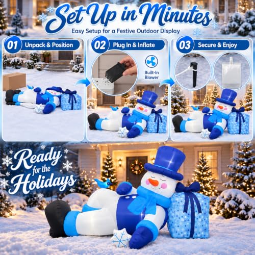 Long Christmas Inflatable Reclining Snowman Decor - 9.8FT Outdoor Holiday Decoration with LED Lights - Variation: Snowman