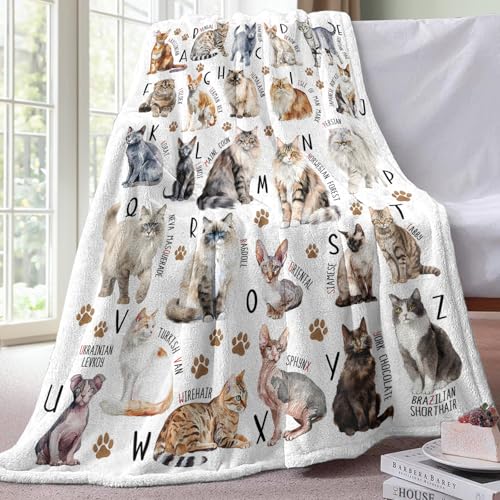 Cat Alphabet Flannel Throw Blanket - 50 x 60 inches, Cute Design