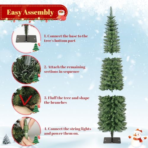 7FT Slim Prelit Christmas Tree with Warm White LED Lights, Green Variant