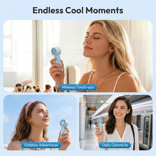 Jerjerboo Portable Mini Fan - 3-Speed Handheld Cooling Fan with Lanyard, Blue