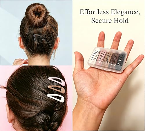 Water Drop Snap Hair Clips 25-Pack Non-Slip Metal Barrettes with Storage Box
