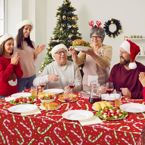 3 Pack Christmas Candy Cane Tablecloths for Rectangular Tables - Red & Green Holiday Decorations