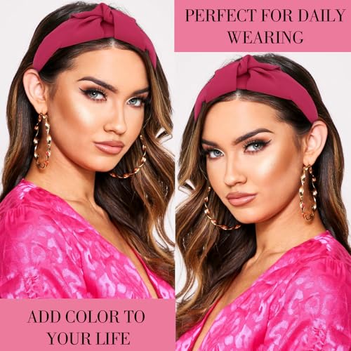 Amariver Hot Pink Knotted Wide Headband Soft Non-Slip Hair Band