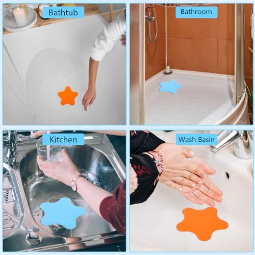 Molain 2-Pack Silicone Bathtub Stopper, Flat Suction Drain Plug (Blue & Orange)