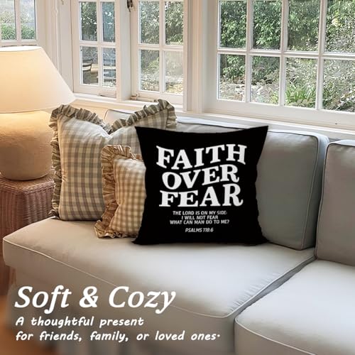 Christian Pillow Cover 18x18 - Faith Over Fear Decorative Cover
