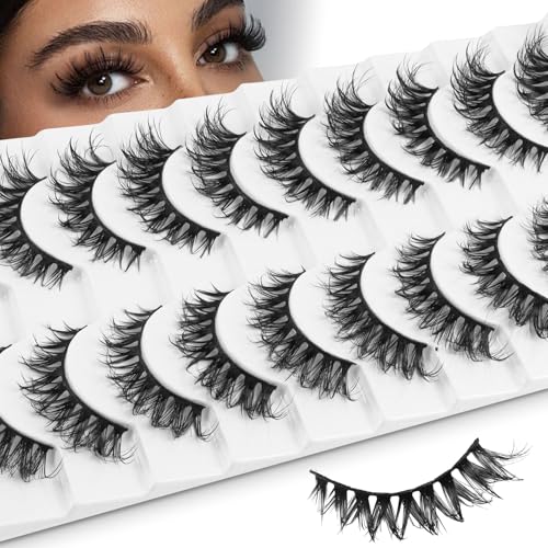 Klfoho 10 Pairs Wispy Cat Eye False Eyelashes Wet Look Manga Lashes