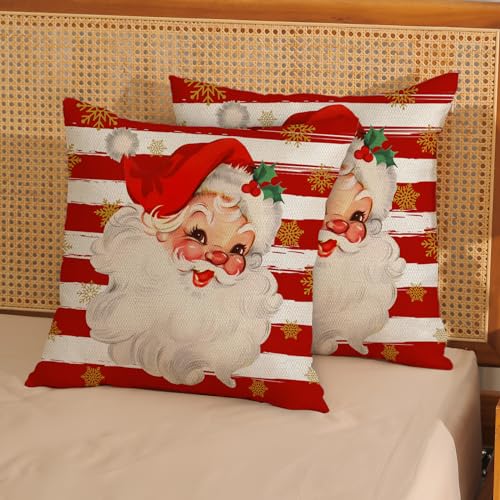Christmas Pillow Covers 18x18 Set of 2 - Red Santa Claus Design