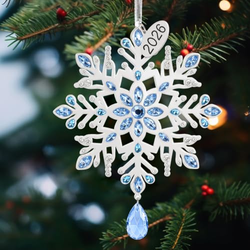 Mi Light Blue Snowflake Christmas Tree Ornament - 2026 Dated Keepsake, 5 Inch with Crystals