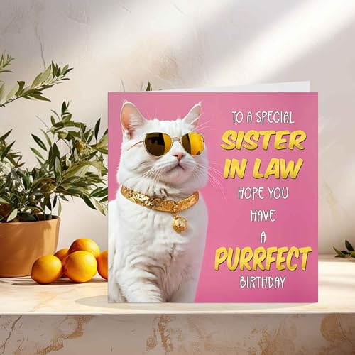 Funny Cat Birthday Card for Sister-in-Law - Purrfect Design