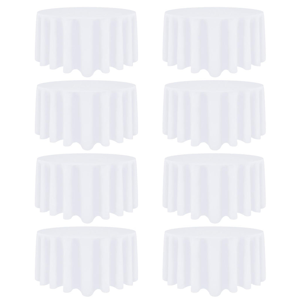 Heneger 8 Pack White Round Tablecloth 120 Inch White Table Cloth Stain and Wrinkle Resistant Reusable and Washable Polyester Fabric Table Covers for Buffet Wedding Party and Banquet