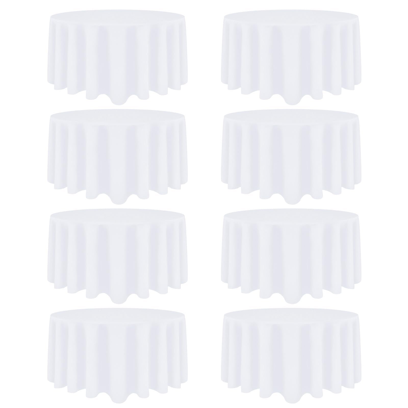 Heneger 8 Pack White Round Tablecloth 90 Inch White Table Cloth Stain and Wrinkle Resistant Reusable and Washable Polyester Fabric Table Covers for Buffet Wedding Party and Banquet