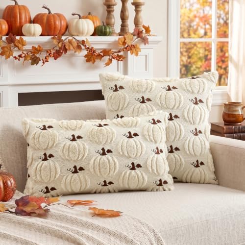 Artscope Fall Pumpkin Throw Pillow Covers 18x18, Set of 2 - Beige