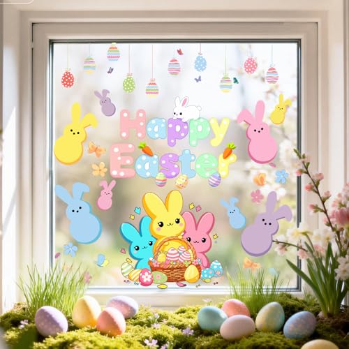 Easter Window Clings - 9 Sheets Bunny & Egg Decals for Spring Decor